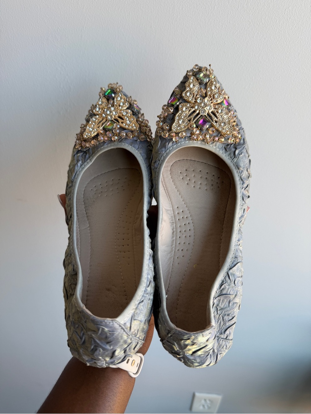 Women Ballet Flats with Rhinestones Embellished Pointed Toe Flats